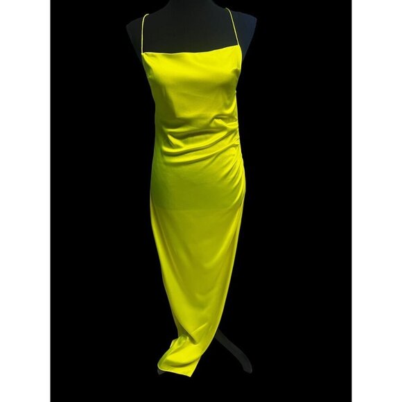 SER.O.YA CELINO SILK DRESS, SQUARE NECK THIN STRAPS NEON LIME SUMMER RESORT SM - Picture 3 of 7